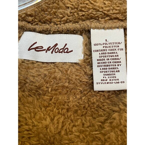 Le Moda Womens Large Oatmeal Teddy Style Sherpa Zip Front Jacket - Picture 2 of 6